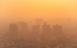 Foggy city with unhealthy air quality